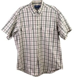 Ralph Lauren Cream Plaid Short Sleeve Button Collar Cotton Shirt Preppy XL Men's